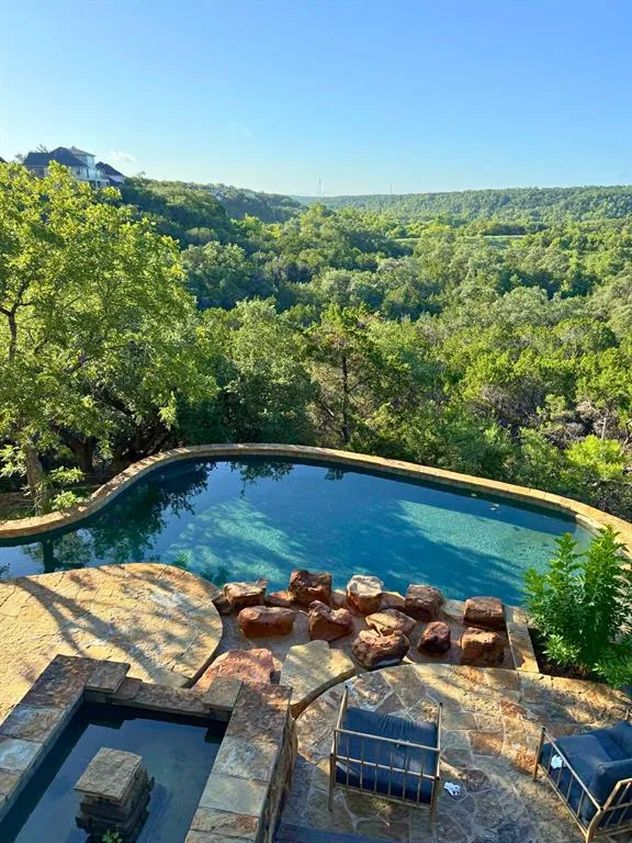 Greenbelt Luxury Estate | Resort Pool, Grand Ipe Deck & Hill Country Views
